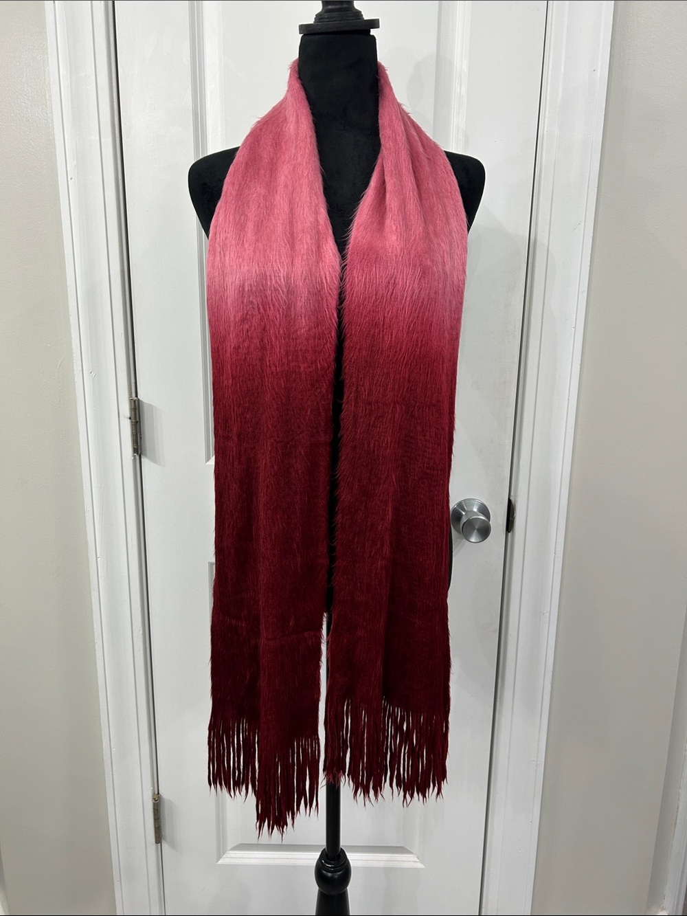 Ombre Fringe Scarf in Pink to Burgundy
